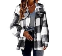 Générique Warm Fuzzy Fleece Zip Up Plaid Hooded Jacket,Flannel Plaid Hooded Shacket,Winter Coats for Women 2025 (Black,Grand)