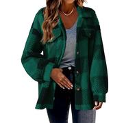 Générique Warm Fuzzy Fleece Zip Up Plaid Hooded Jacket,Flannel Plaid Hooded Shacket,Winter Coats for Women 2025 (Green,S)