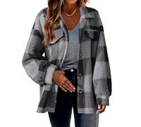 Générique Warm Fuzzy Fleece Zip Up Plaid Hooded Jacket,Flannel Plaid Hooded Shacket,Winter Coats for Women 2025 (Gray,5TG)