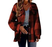 Générique Warm Fuzzy Fleece Zip Up Plaid Hooded Jacket,Flannel Plaid Hooded Shacket,Winter Coats for Women 2025 (Red,S)