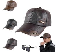 Générique Warm PU Leather Baseball Cap,Windproof Waterproof Shell Plush Lining Caps for Men,Adjustable Cap with Button Hole Front