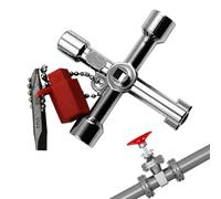 Générique Water Meter Key Tool - 4 Way Heavy Duty Multi Function Wrench | Multi Function Water Meter Key, Heavy Duty 4 Way Portable Metal Spanner For Utilities Faucets And Spigot Handles
