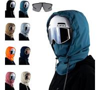 Générique Waterproof Fleece Lined Hood, Multifunctional 3-in-1 Hickened Full Cover Ski Masks with Drawstring & Goggle, Winter Outdoor for Skiing/Cycling/Hiking (Peacock Blue)