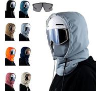 Générique Waterproof Fleece Lined Hood, Multifunctional 3-in-1 Hickened Full Cover Ski Masks with Drawstring & Goggle, Winter Outdoor for Skiing/Cycling/Hiking (Light Blue)