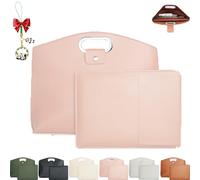 Générique Waterproof Leather 14-16 in 2 PCS Laptop Bag for Women Handbag, Work Tote Bag Briefcase, Waterproof Leather Briefcase (Pink)