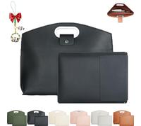 Générique Waterproof Leather 14-16 in 2 PCS Laptop Bag for Women Handbag, Work Tote Bag Briefcase, Waterproof Leather Briefcase (Black)