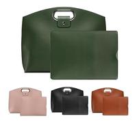 Générique Waterproof Leather 14-16In 2PCS Laptop Bag for Women Handbag iPad Cases, Work Tote Bag Briefcase (Olive-green)