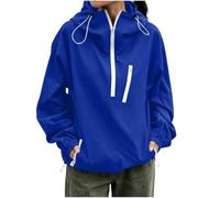 Générique Waxed Lightweight Running Hooded Jacket For With Front Half Zip Design Wind Exterior Outerwea for Sports, Cycling, Running, Travel (Blue, S)
