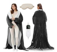Générique Wearable Heated Blanket with Sleeves & Foot Pockets,Machine Washable Full Body Heating Robe for Women & Men,Home,Office Use (Dark grey, 127 * 177cm/50 * 70in)