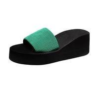 Générique Wedges For Women Thick Sole Flip Flops With Platform High Heels For Vacations Summer Casual Beach Wear Basket Chaussette Noir (Green, 37)