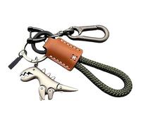 Générique Weseecase Keychain, Aluminum Alloy Dinosaur Charm Paired with a Hand-Woven Bracelet, Mini Dinosaur Keychain Bag Charm (Brown-A)