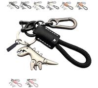 Générique Weseecase Keychain, Aluminum Alloy Dinosaur Charm Paired with A Hand-Woven Bracelet, Mini Dinosaur Keychain, for Women/Men (Black-b)