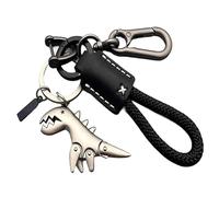 Générique Weseecase Keychain, Aluminum Alloy Dinosaur Charm Paired with a Hand-Woven Bracelet, Mini Metal Dinosaur Keychain (Blcak-a)