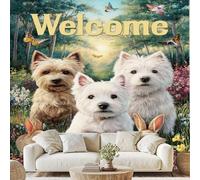 Générique West Highland Terrier Scottish Terrier Papier Adhesif Chien Mignon Lapin Papillons Mural Rustique Jungle Oiseau Papier Peint 3D Effet 350x256 cm pour Salle de Bain Salon Chambre