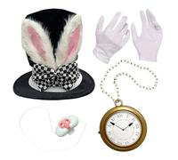 Générique White Rabbit Costume Set, Cosplay Bunny Accessory Kit, 4-Piece Dress-Up Props, Ears Bowtie Tail Gloves for Easter Halloween Party Adult Women Men Outfit, Radiant Rabbit Spirit