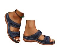 Générique Wide Width Orthopedic Sandals for Women Dressy Boho Slip-On Platform,Open Toe Summer Beach Shoes - Comfort Flat Sandals for Walking,Outdoor & Casual Wear 2026 (Dark Blue,42)