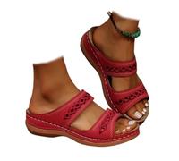 Générique Wide Width Orthopedic Sandals for Women Dressy Boho Slip-On Platform,Open Toe Summer Beach Shoes - Comfort Flat Sandals for Walking,Outdoor & Casual Wear 2026 (Deep Red,36)