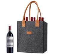 Générique Wine Bottle Bag, 6-Partition Beer Carrier, Reusable Travel Tote, Soft & Sturdy Felt, (Black/Gray, 23x18x26cm), Perfect for Picnic, Camping & Outdoor Events