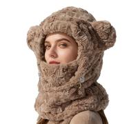 Générique Winter Beanie - Bear Ear Hat for Outdoor Comfort | Cotton Plush Fabric, 170g Weight, Adjustable Scarf Set, Windproof Face Masque, Daily Commuting, Morning Walking Accessory