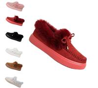 Générique Winter Boots for Women 2025 Fur Lined Ankle Booties Slip On Snow Boots Slip on Warm Comfortable Fur Lined Ankle Booties platform slip ons (Red,37)