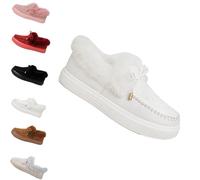 Générique Winter Boots for Women 2025 Fur Lined Ankle Booties Slip On Snow Boots Slip on Warm Comfortable Fur Lined Ankle Booties platform slip ons (White,38)