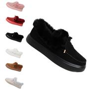 Générique Winter Boots for Women 2025 Fur Lined Ankle Booties Slip On Snow Boots Slip on Warm Comfortable Fur Lined Ankle Booties platform slip ons (Black,38)