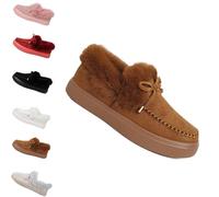 Générique Winter Boots for Women 2025 Fur Lined Ankle Booties Slip On Snow Boots Slip on Warm Comfortable Fur Lined Ankle Booties platform slip ons (Brown,37)