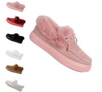 Générique Winter Boots for Women 2025 Fur Lined Ankle Booties Slip On Snow Boots Slip on Warm Comfortable Fur Lined Ankle Booties platform slip ons (Pink,37)