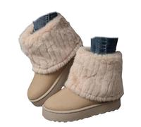 Générique Winter Boots for Women Faux Fur Ankle Snow Boots - Slip On Chunky Sole Round Toe Suede Booties, Non-Slip Casual Shoes (Beige,41)