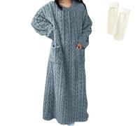 Générique Winter Coral Velvet Nightgown Home Clothes, Winter Coral Velvet Home Clothes, Winters Homes Wear Robe Nightdress (Blue)