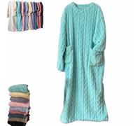 Générique Winter Coral Velvet Warm Home Clothes, Women's Solid Color Long Sleeve Plush Thicken Flannel Pajamas with Pockets (Light Blue,Grand)