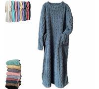 Générique Winter Coral Velvet Warm Home Clothes, Women's Solid Color Long Sleeve Plush Thicken Flannel Pajamas with Pockets (Deep Blue,M)