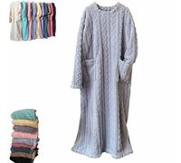 Générique Winter Coral Velvet Warm Home Clothes, Women's Solid Color Long Sleeve Plush Thicken Flannel Pajamas with Pockets (Blue,M)