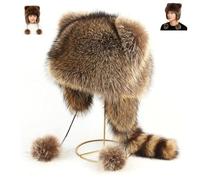 Générique Winter Cute Raccoon Plush Hats, Faux Fur Raccoon Tail Parent-Child Plush Hat with Tail, Soft Cozy Thick Warm Furry Hat (1-3 Years)