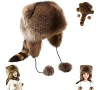Générique Winter Cute Raccoon Plush Hats, Raccoon Hat with Tail, Faux Fur Windproof Hooded, for Man & Women (M)