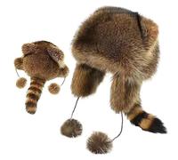 Générique Winter Cute Raccoon Plush Hats, Racoon Hat with Tail, Adjustable Size for Cold Weather Hat for Men Women (L,Brown)