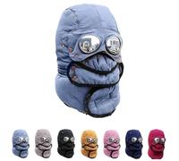 Générique Winter Thermal Hat with Glasses, Winter Thermal Hat with Glasses Winter Pilot, Detachable, for Outdoor Warmth (Sky Blue)
