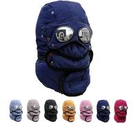 Générique Winter Thermal Hat with Glasses, Winter Thermal Hat with Glasses Winter Pilot, Detachable, for Outdoor Warmth (Navy Blue)