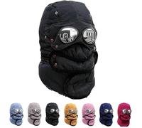 Générique Winter Thermal Hat with Glasses, Winter Thermal Hat with Glasses Winter Pilot, Detachable, for Outdoor Warmth (Black)
