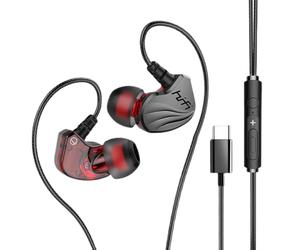 Générique Wired Type C Headphones - 120cm TPE Ear Hook Earbuds | 14.2mm Driver Bass Stereo USB C Earphones, Noise Cancelling Digital Headset with Volume Control Mute Function for Phone Laptop
