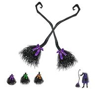 Générique Witch Broom with 3 Colorful Ribbon, Halloween Witch Broom, for Halloween decotations Cosplay Supplies Costume Party Prop (2PCS)