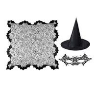 Générique Witch Cape - 3 Pcs Lace Spider Web Cape Hat Eyecover Set Women | 3 piece lace polyester spider web set includes 150cm cape hat and eyecover for halloween cosplay vampire and goth costumes