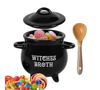 Générique Witch Cauldron, Ceramic Witch Stew Pot Crock With Spoon, 5.59x4.49x5.71 Inches Halloween Party Serving Bowl Black Soup Cauldron For Tea Parties Costume Parties Family Gatherings