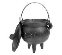 Générique Witch Cauldron Halloween Cast Iron Kettle Black Candy Bowl Lid Handle Prop Pot Bucket Theme Decoration Party Display Item Ornament | Ideal For Trick Treat Events Haunted House Setup