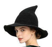 Générique Witch Hat - Foldable Wide Brim Unisex Knitted Halloween Headgear | Witch Dress Up Hat for Women Men Festival Masquerade Carnival Photography Stage