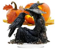 Générique Witchy Desk Ornament, 2D Acrylic Gothic Witch Crow Sign 5.91x5.91x0.39 Inches, Flat Halloween Tabletop Decoration, Spooky Decor for Dorm Nightstand Studio Shelf Bathroom Bedroom Kitchen Car