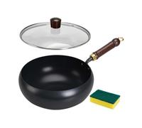 Générique Wok en fer de 9,45 pouces avec couvercle pour casserole, poêle à frire à induction, fond plat, pour pendaison de crémaillère, cadeau, cuisine, maison,