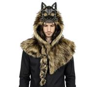 Générique Wolf Costume - Realistic Medieval Shawl | Adjustable Soft Design | Werewolf Cosplay Hood Party Headdress for Women Men Masquerade Carnival Concert Ren Faire Photoshoot