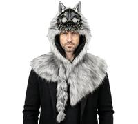 Générique Wolf Costume - Realistic Medieval Shawl | Adjustable Soft Design | Werewolf Cosplay Hood Party Headdress for Women Men Masquerade Carnival Concert Ren Faire Photoshoot