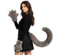 Générique Wolf Tail And Gloves, Soft Plush Cosplay Costume, Faux Paw Outfit | Halloween, Adjustable Accessory, Creative Party Wear, Fun Masquerade Prop For Role Play Stage Carnival Parade